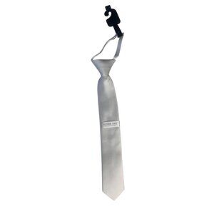 Luther Pike Zipper Pre Tied Satin Look Tie Boys White New Wedding